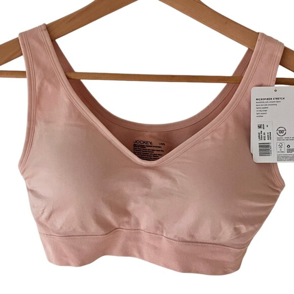 NWT Jockey Seamfree Wirefree Back Smoothing‎ Light Support Pink Bralette Size L - Picture 1 of 10